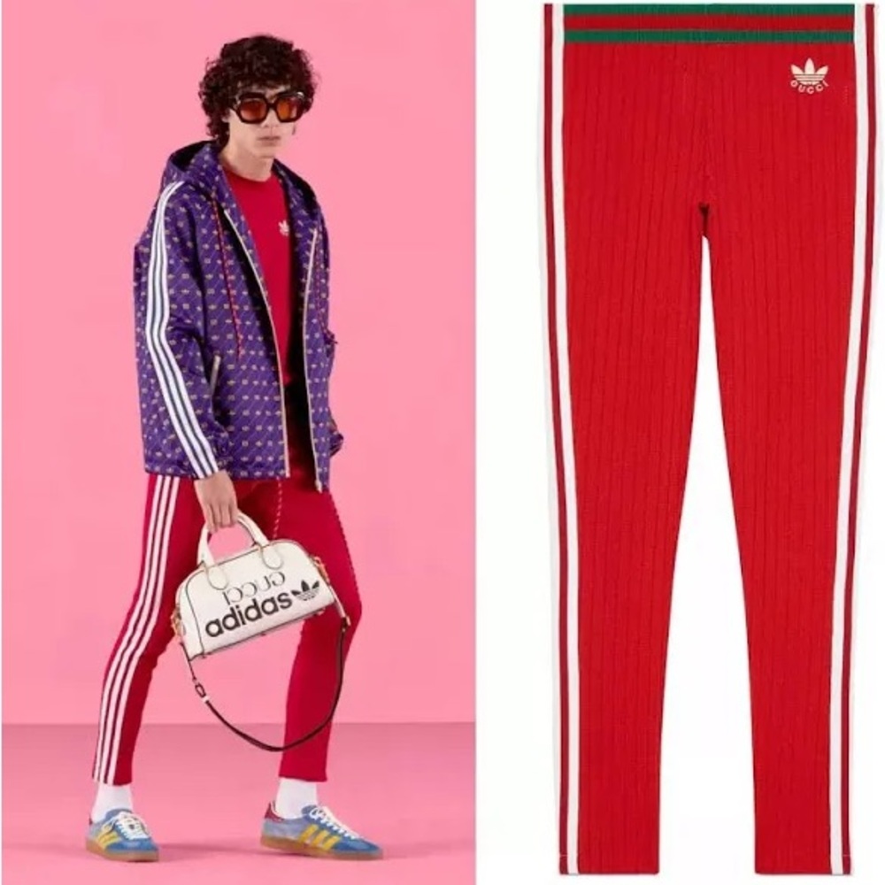 Gucci x Adidas Red Joggers with White Stripes